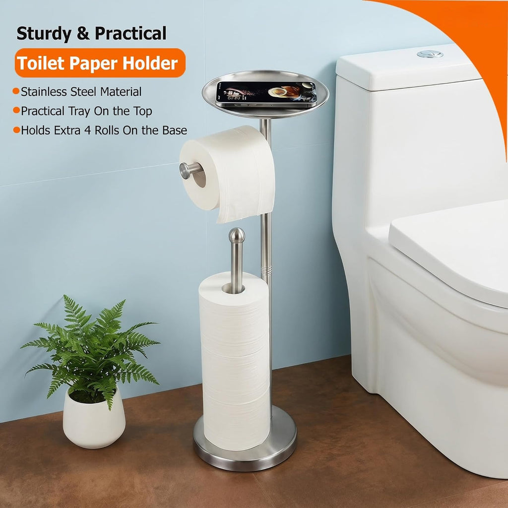 Freestanding Toilet Paper Holder With Shelf