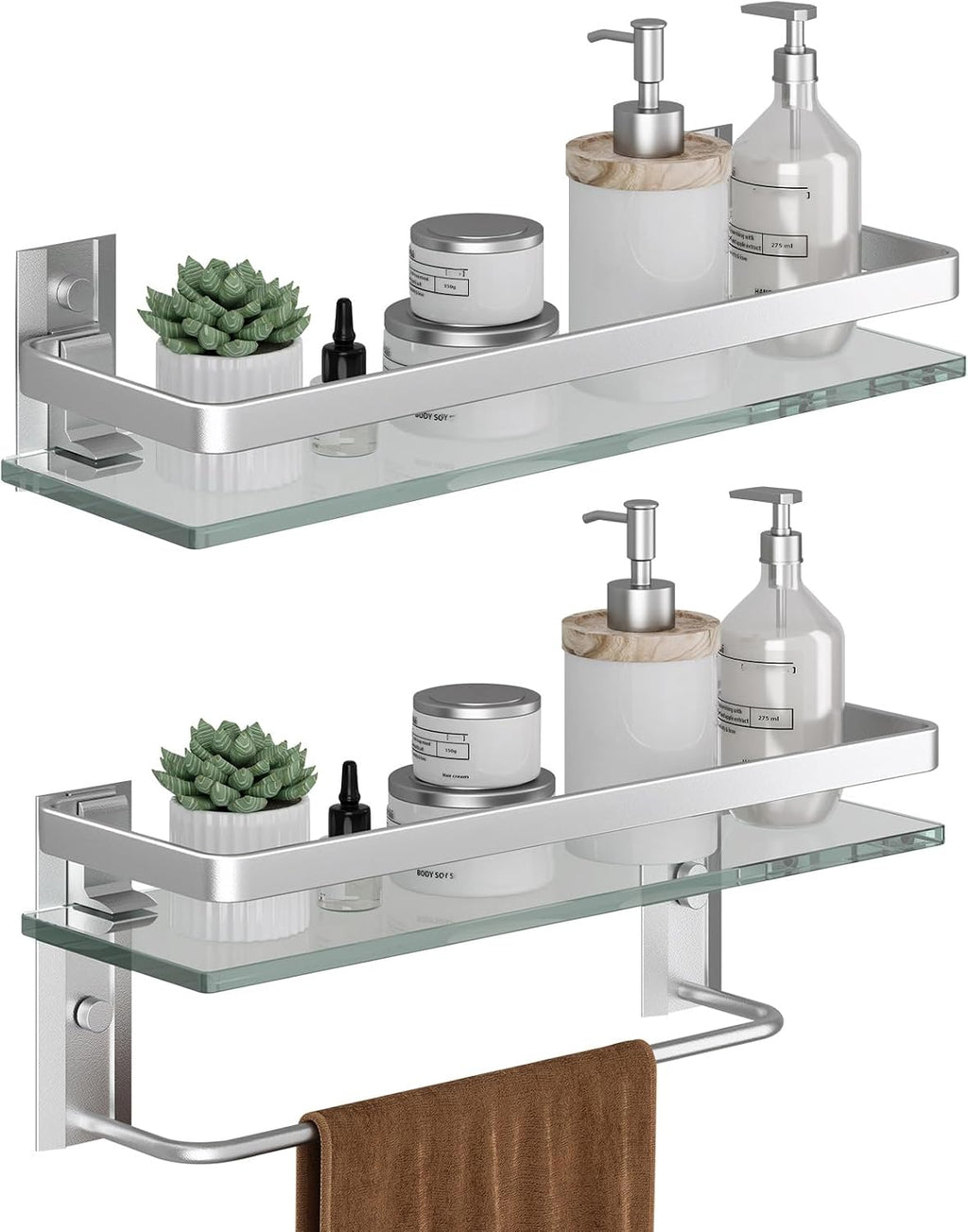 Wall‑Mounted Glass Bathroom Shelf With Towel Bar