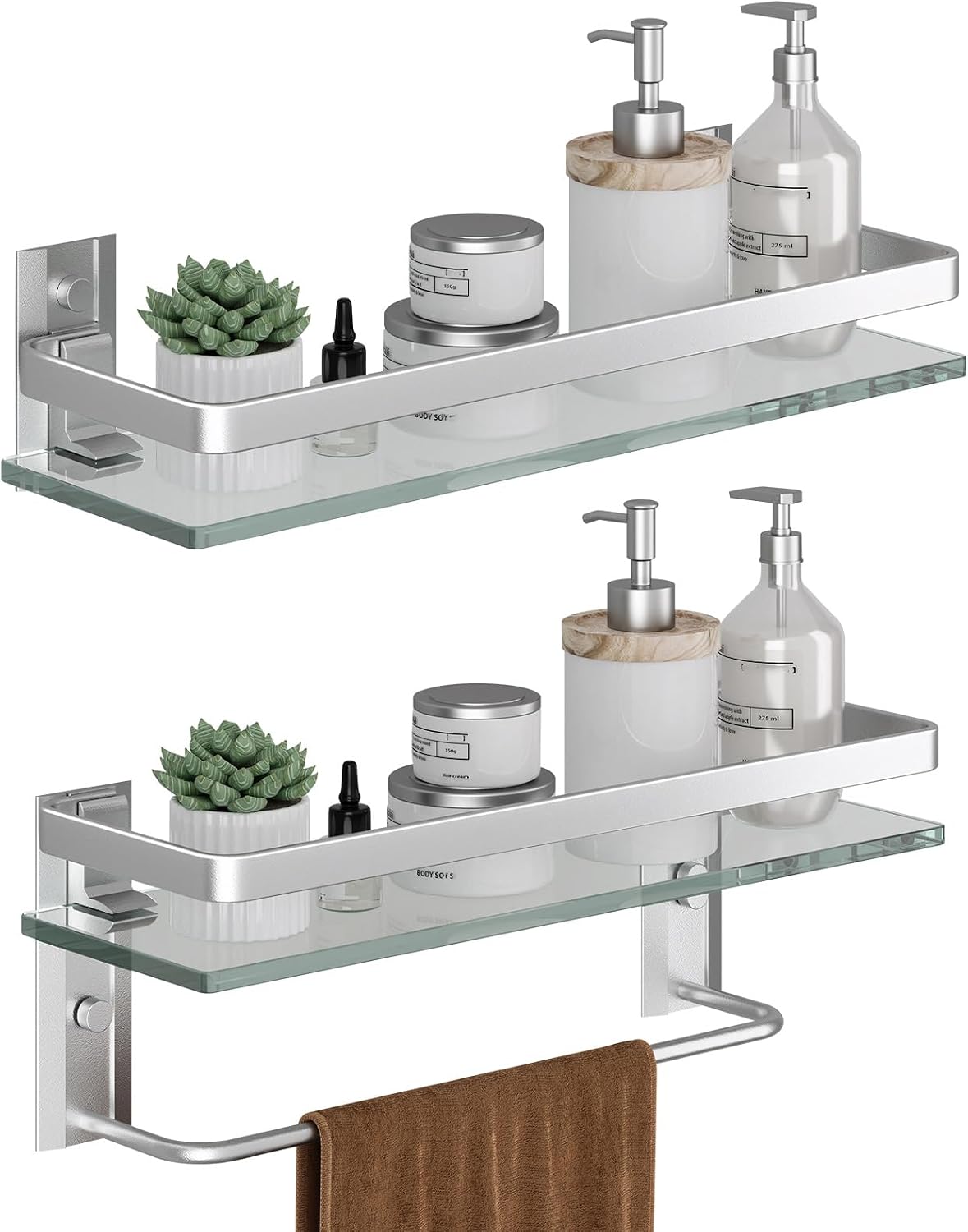 Wall‑Mounted Glass Bathroom Shelf With Towel Bar