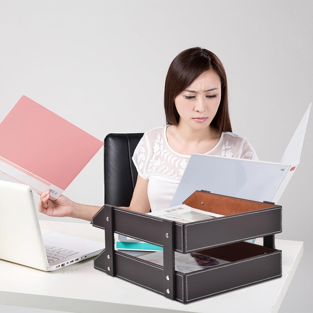 2‑Tier Leather Desktop Letter Organizer