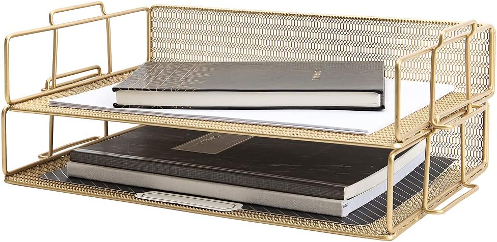 Gold Mesh Stackable Desktop Paper Trays