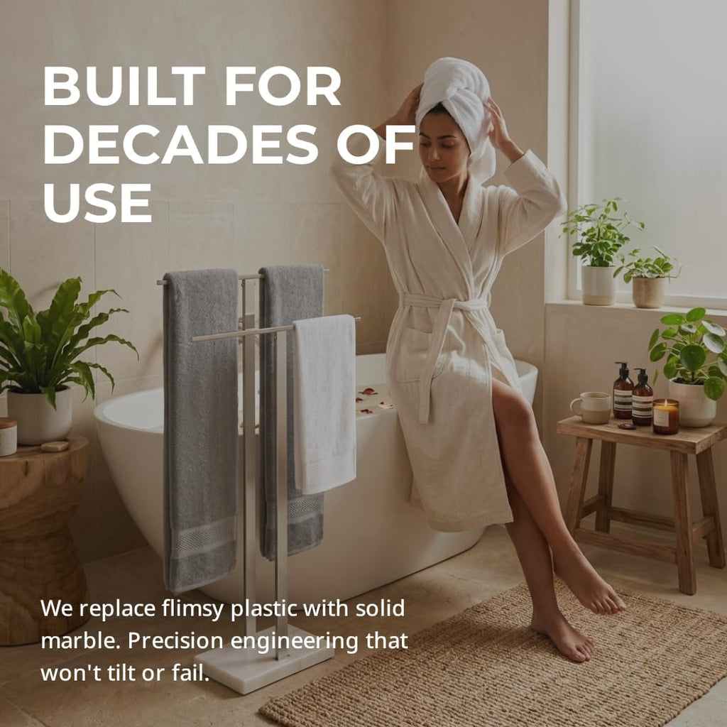 2‑Tier Marble‑Base Floor Towel Rack