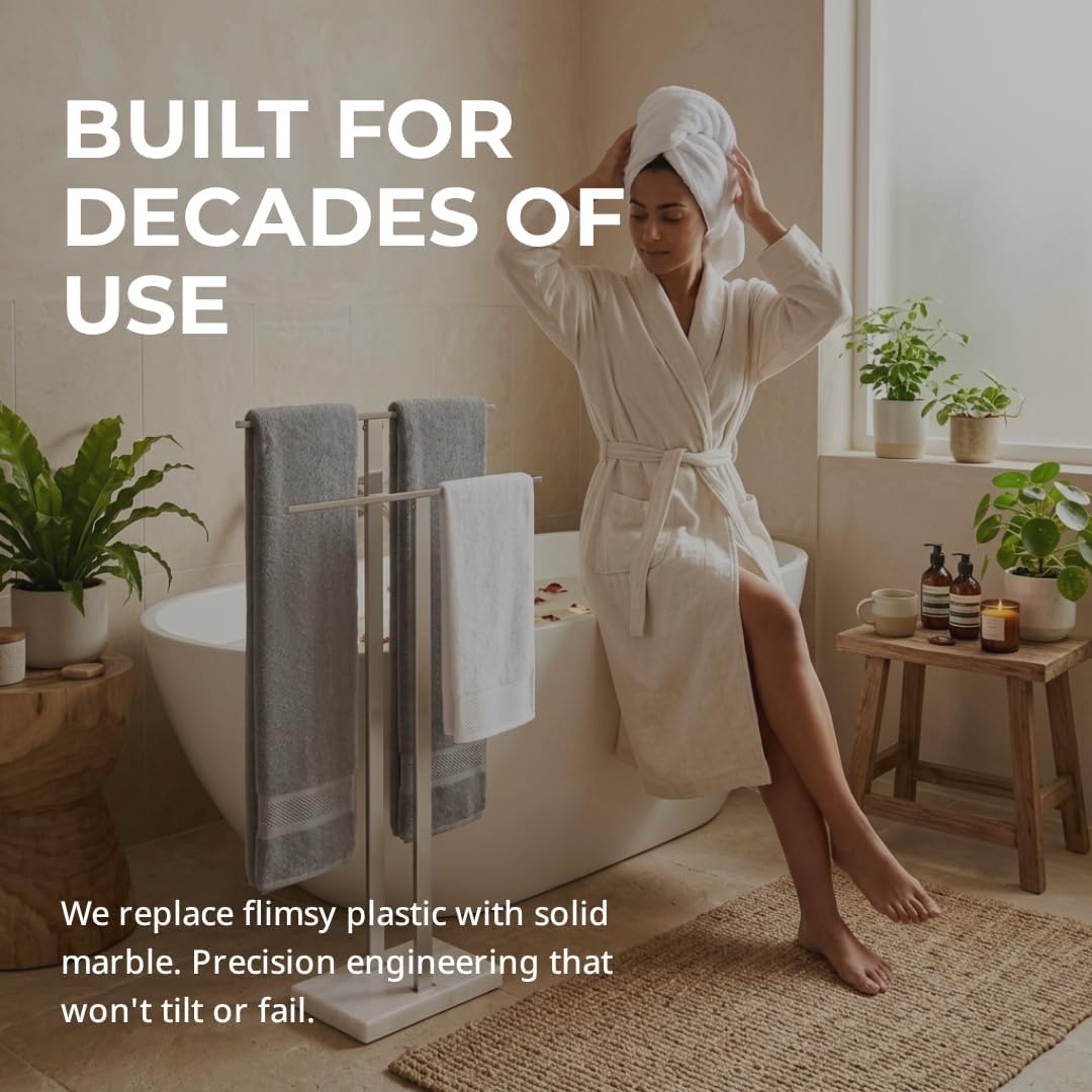 2‑Tier Marble‑Base Floor Towel Rack