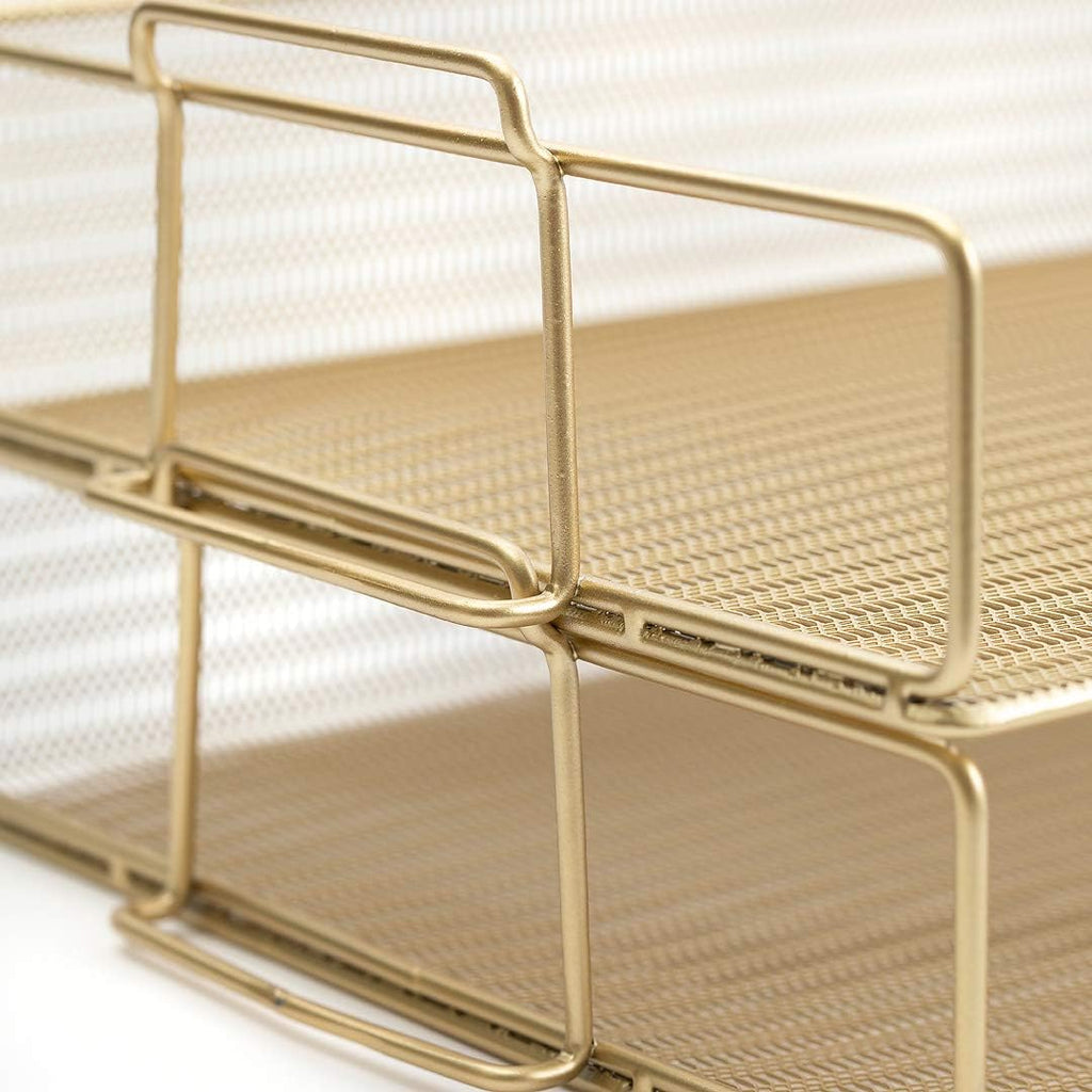 Gold Mesh Stackable Desktop Paper Trays