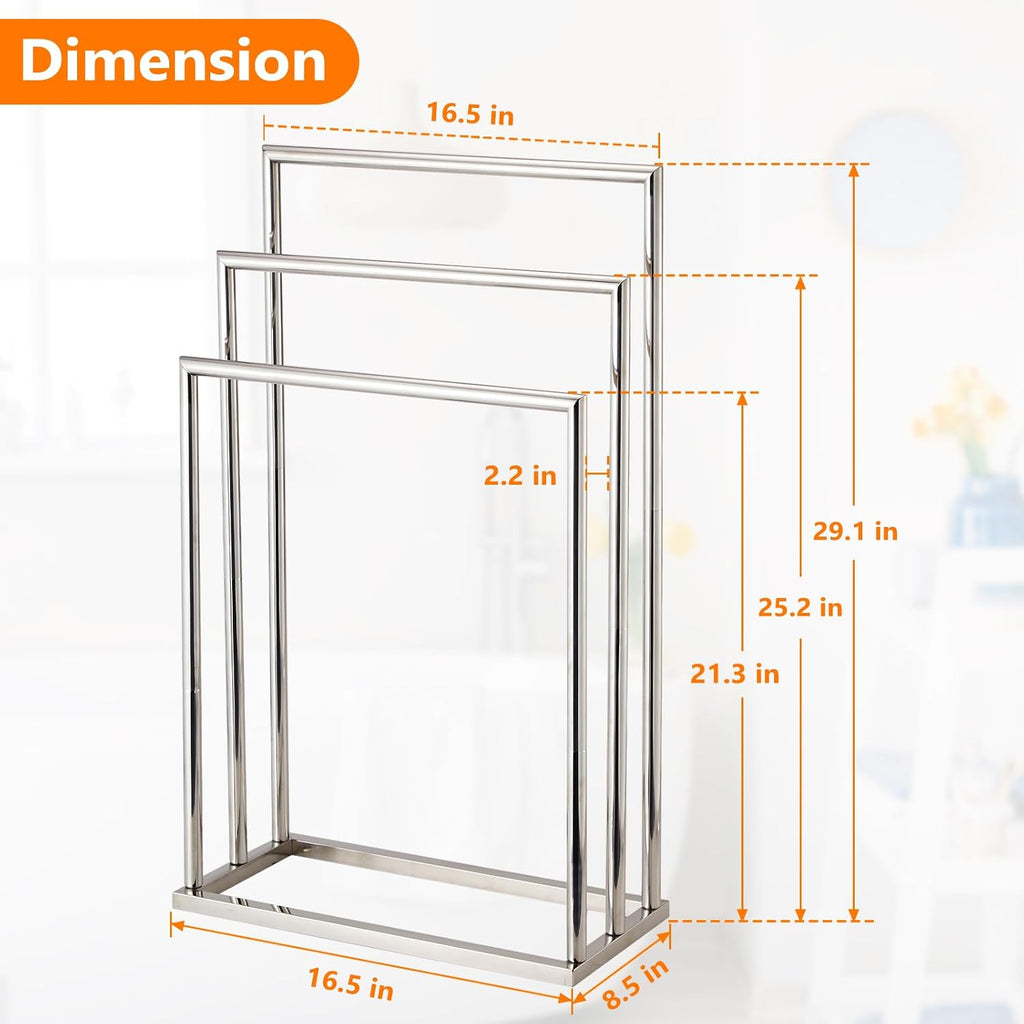 3‑Tier Stainless Steel Floor Towel Rack