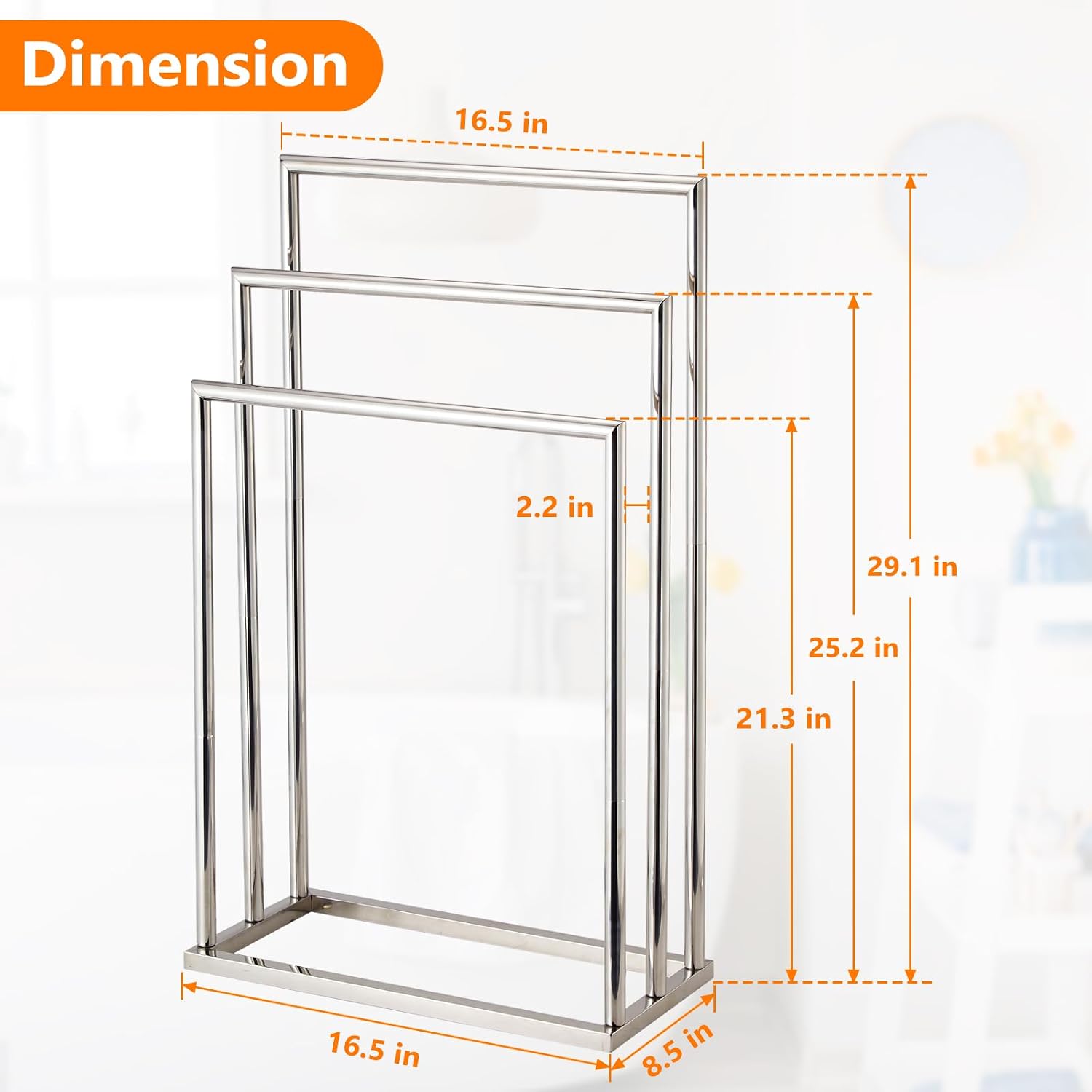 3‑Tier Stainless Steel Floor Towel Rack