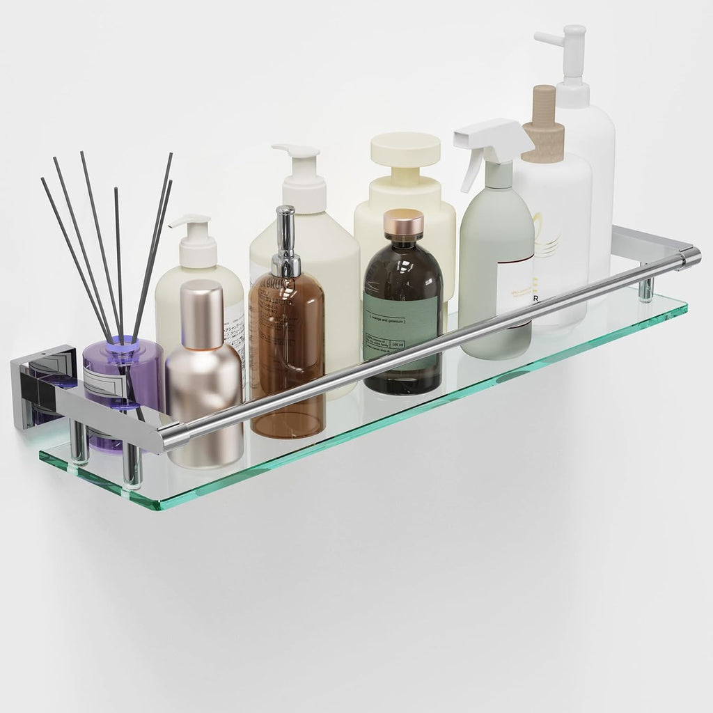 Wall‑Mounted Tempered‑Glass Bathroom Shelf