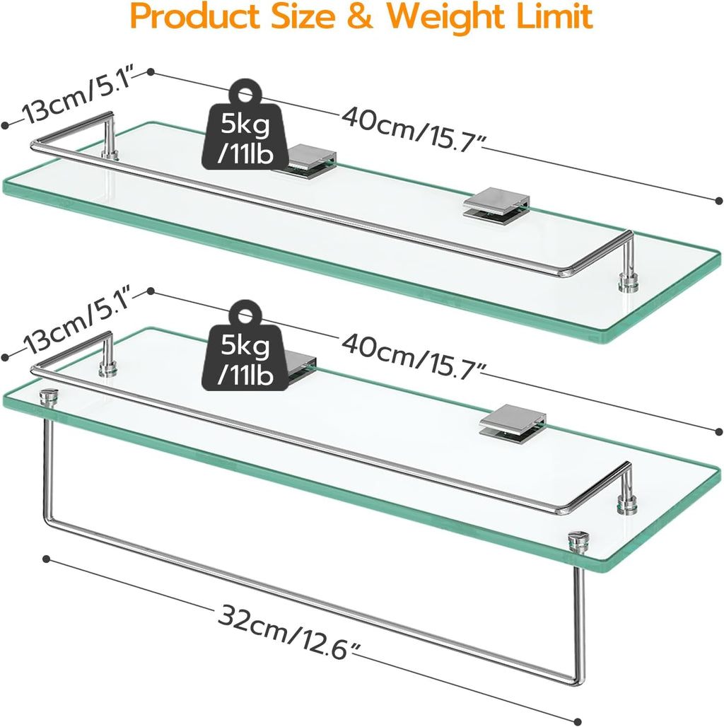 Wall‑Mounted Tempered Glass Bathroom Shelves
