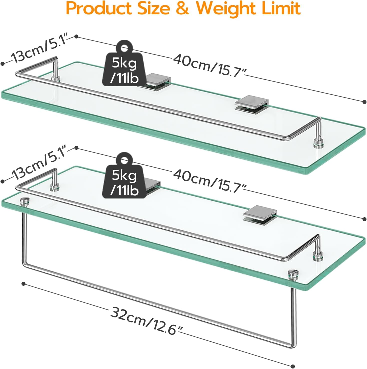 Wall‑Mounted Tempered Glass Bathroom Shelves