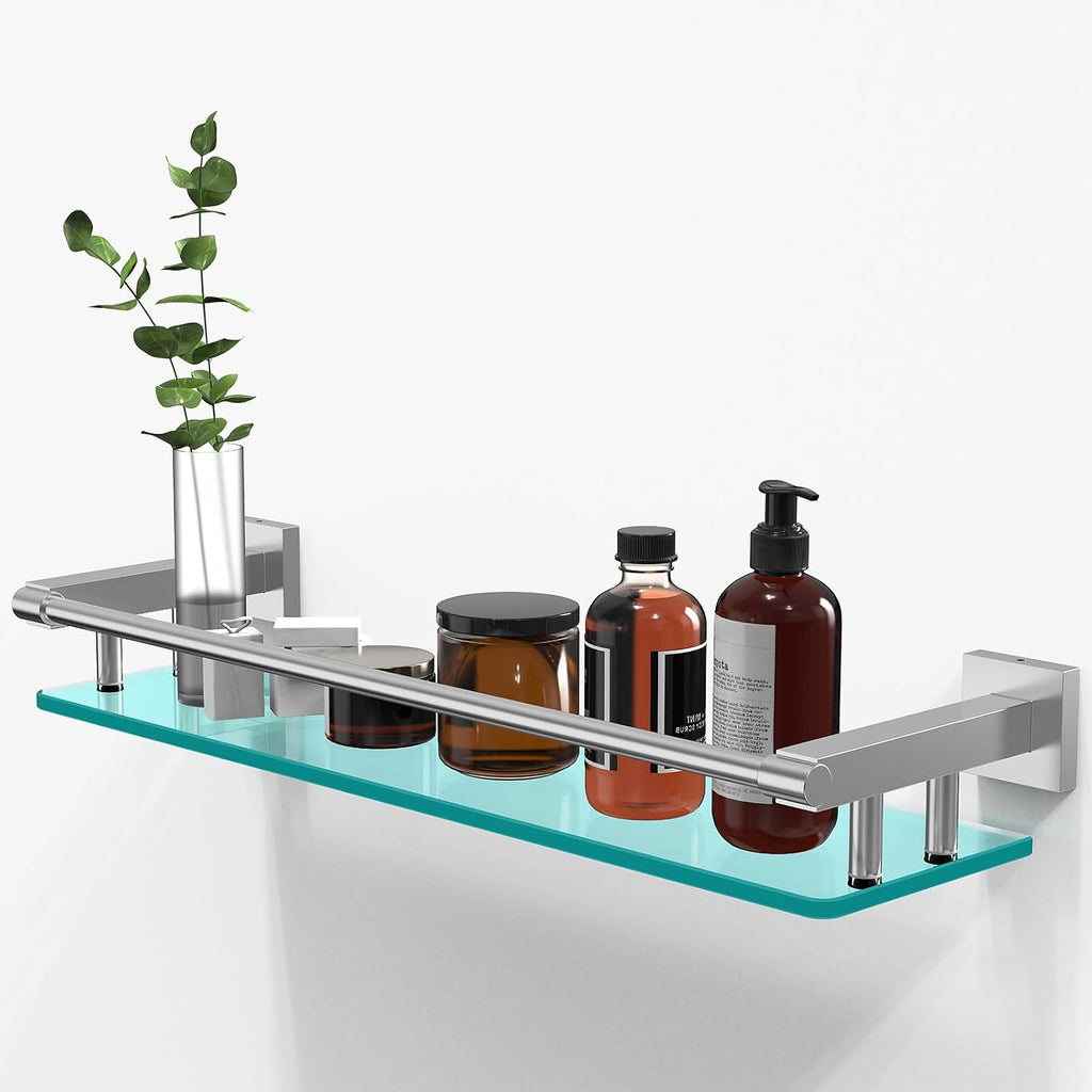 Wall‑Mounted Tempered‑Glass Bathroom Shelf