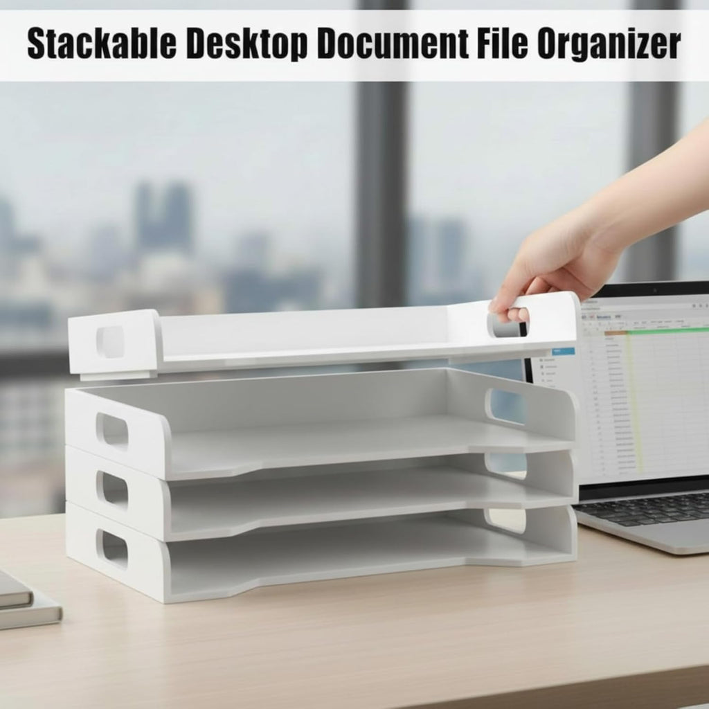 4‑Tier Wooden Desktop Paper Organizer