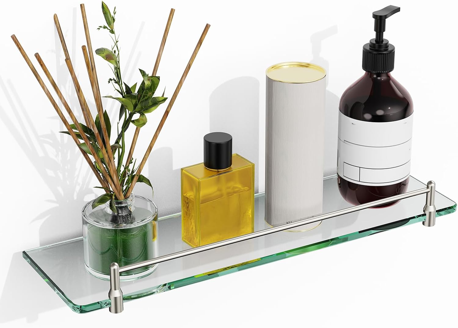 Wall‑Mounted Nickel Glass Bathroom Shelf