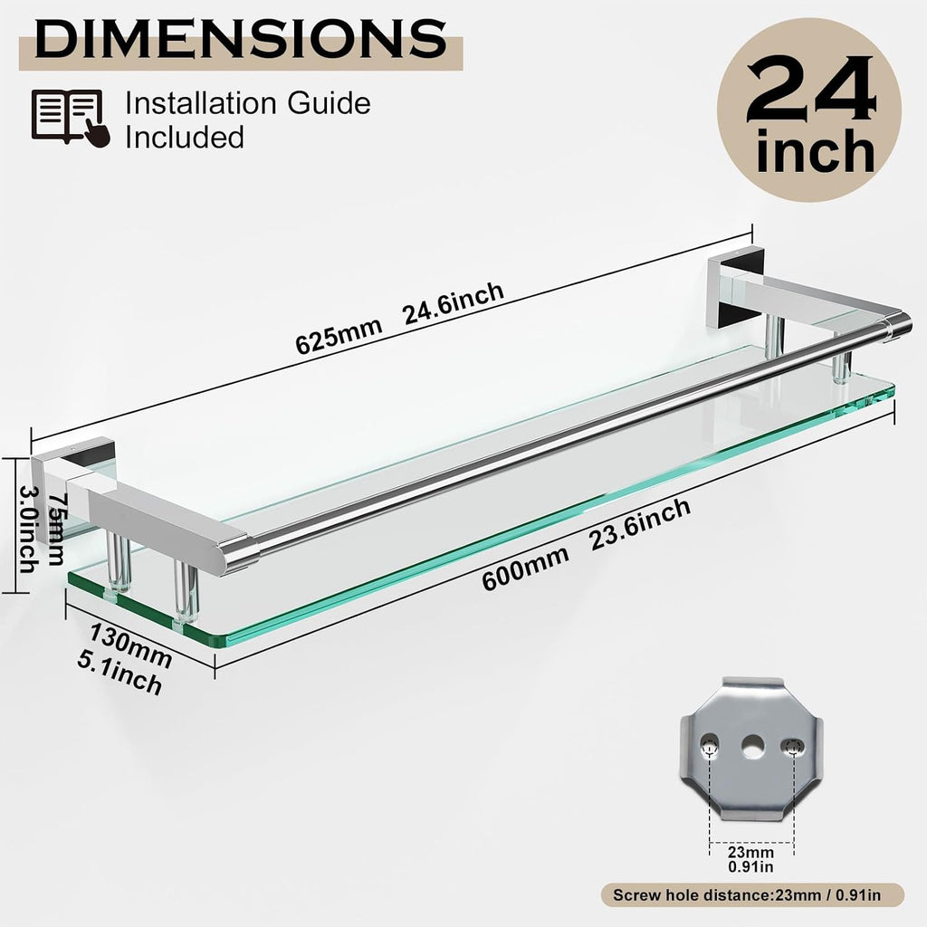 Wall‑Mounted Tempered‑Glass Bathroom Shelf