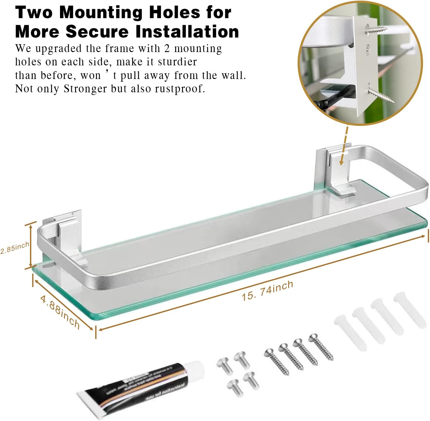 3‑Tier Wall‑Mounted Glass Bathroom Shelf