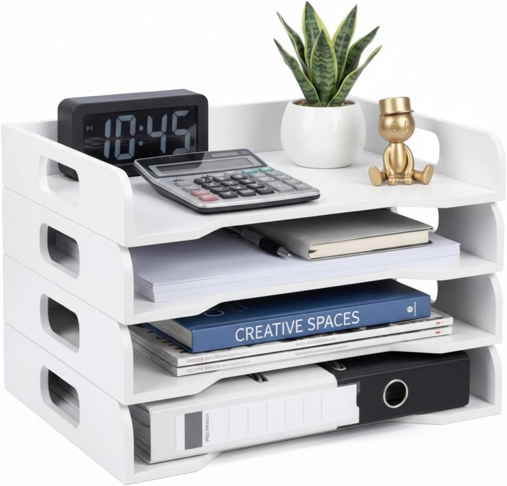 4‑Tier Wooden Desktop Paper Organizer