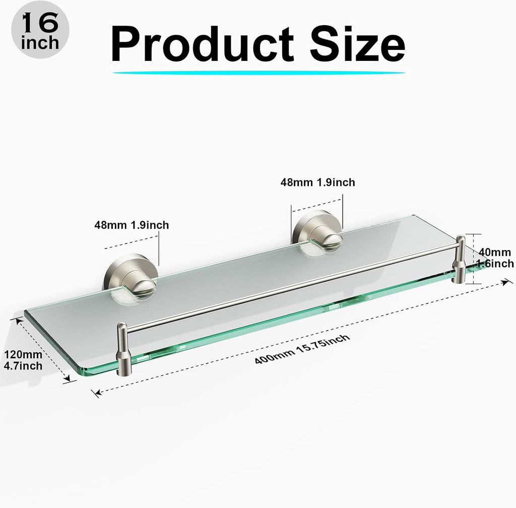 Wall‑Mounted Nickel Glass Bathroom Shelf