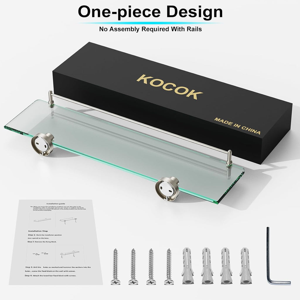 Wall‑Mounted Tempered‑Glass Bathroom Shelf