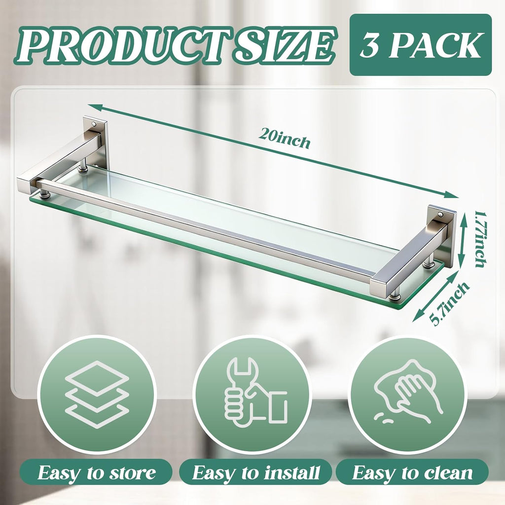Wall‑Mounted Glass Bathroom Storage Shelves