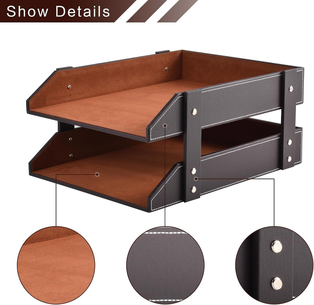 2‑Tier Leather Desktop Letter Organizer