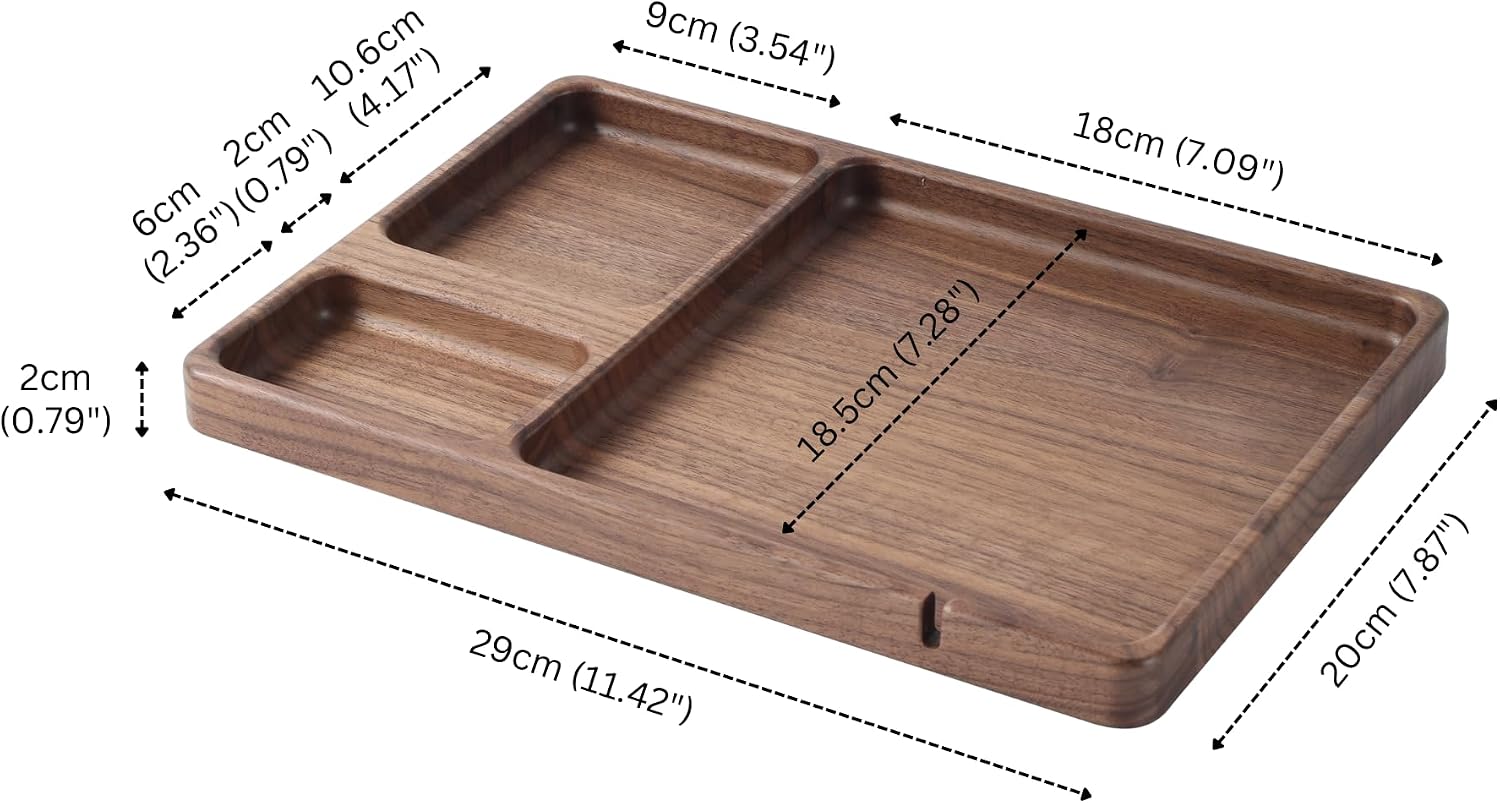 Walnut Wooden Bedside EDC Valet Tray