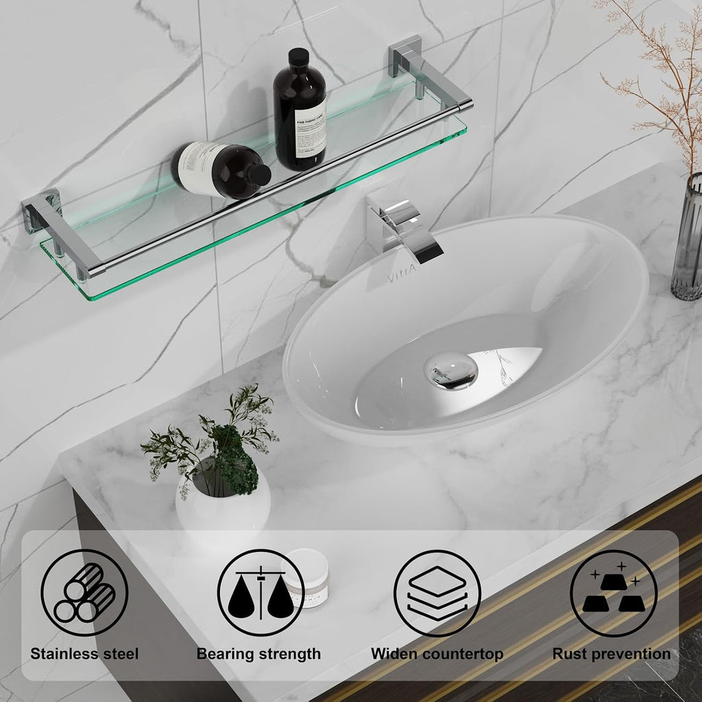 Wall‑Mounted Tempered‑Glass Bathroom Shelf