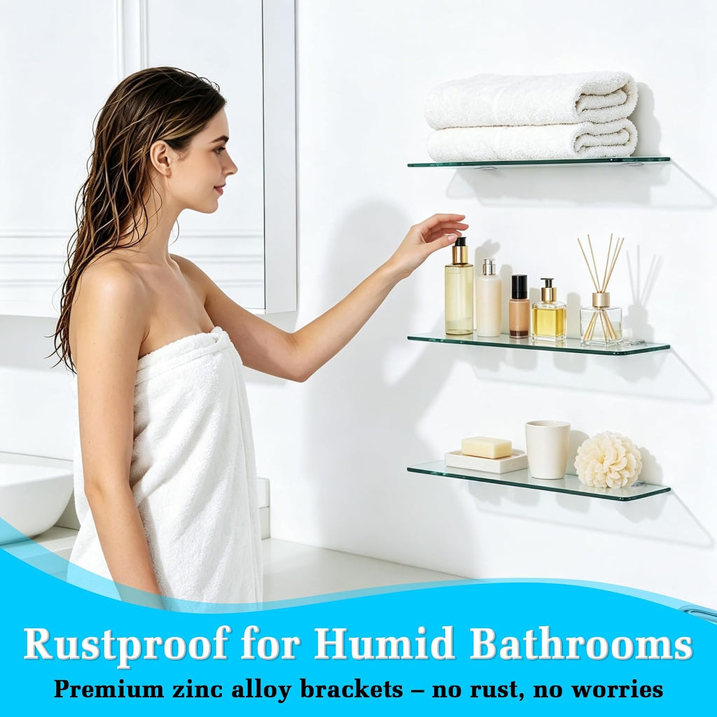 Wall‑Mounted Glass Bathroom Floating Shelves