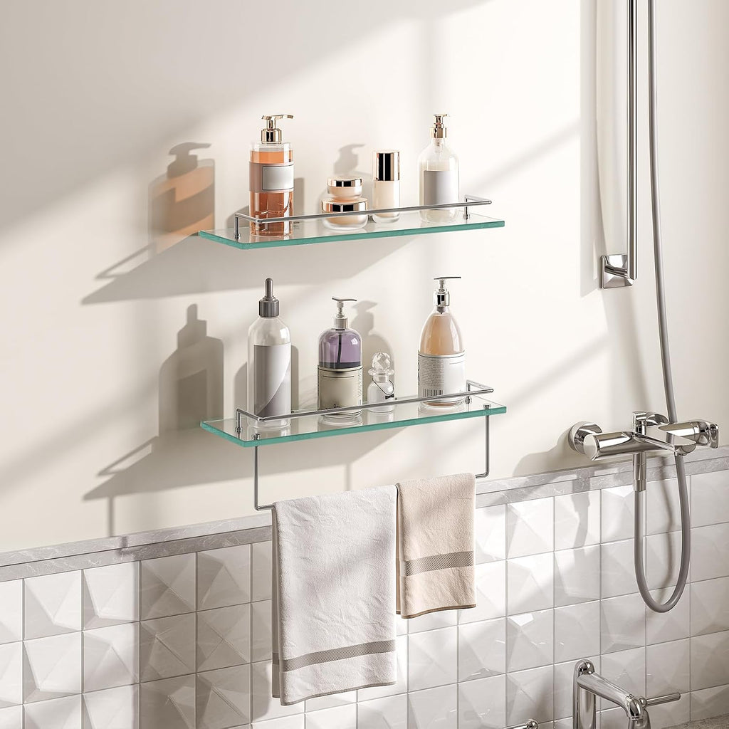 Wall‑Mounted Tempered Glass Bathroom Shelves