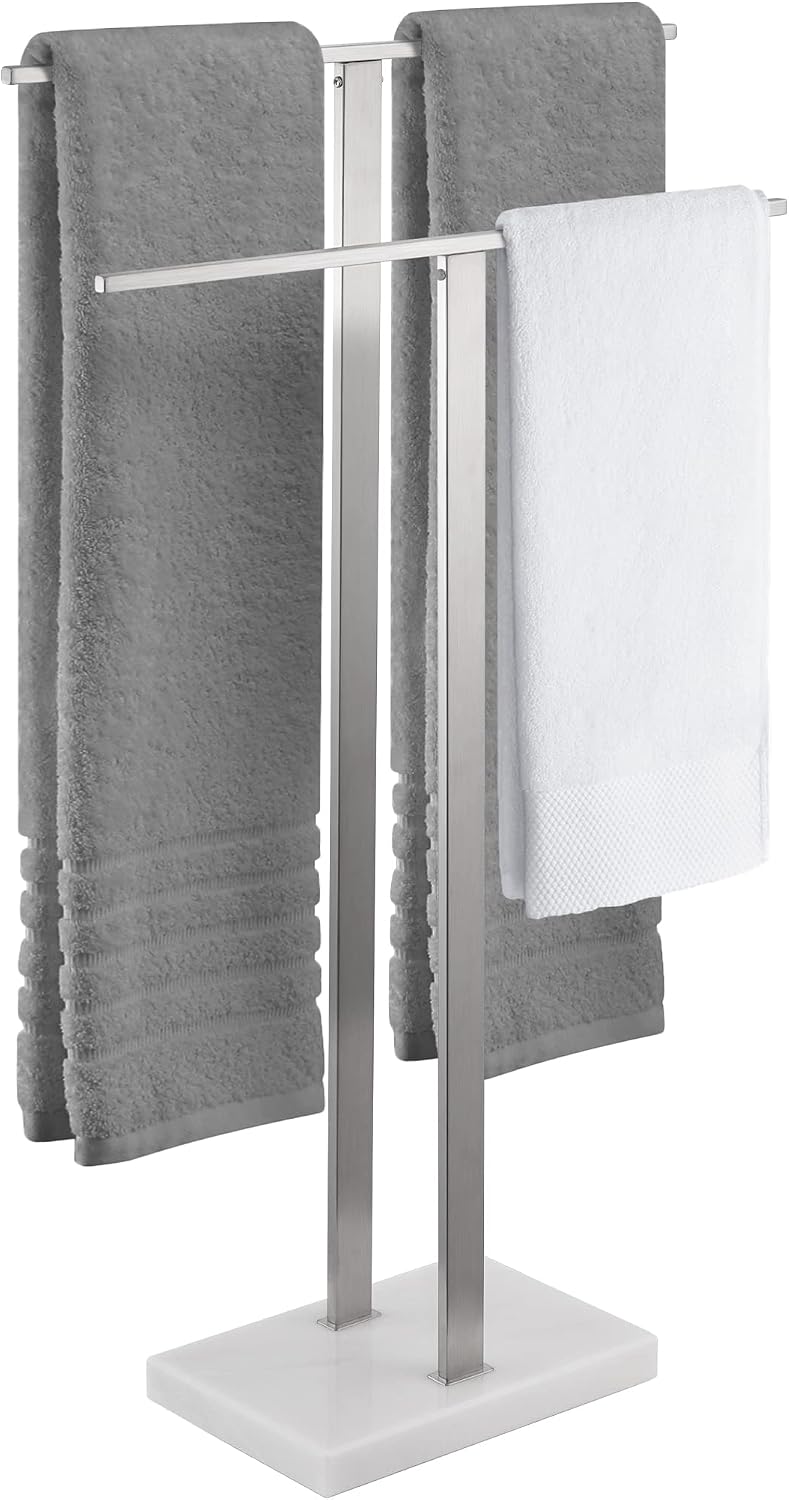 2‑Tier Marble‑Base Floor Towel Rack