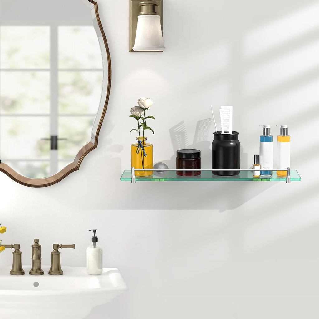 Wall‑Mounted Tempered‑Glass Bathroom Shelf