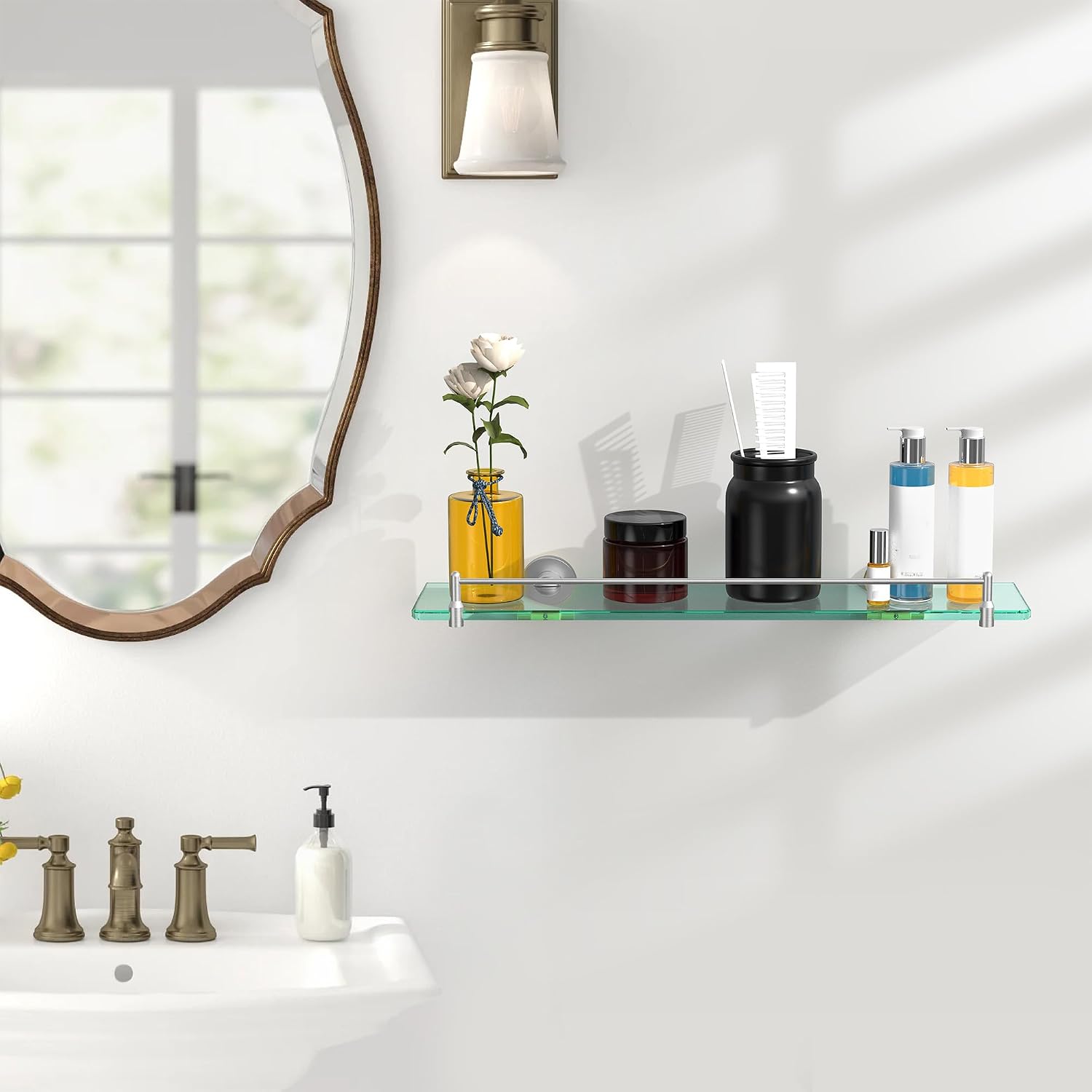 Wall‑Mounted Tempered‑Glass Bathroom Shelf