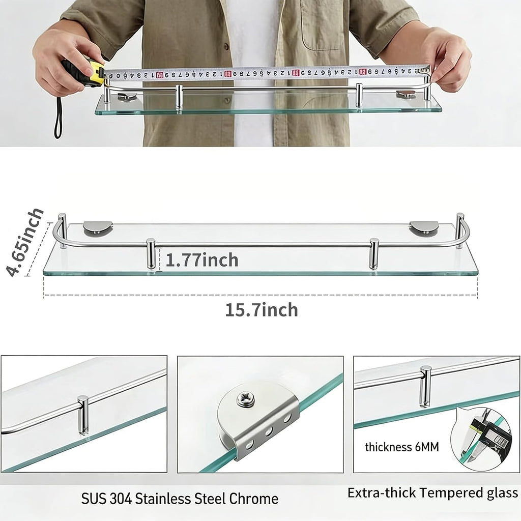 Wall‑Mounted Tempered‑Glass Bathroom Shelves