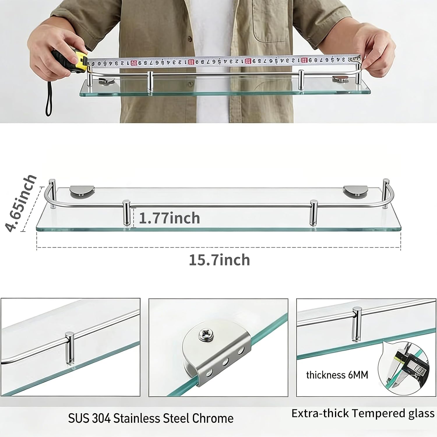 Wall‑Mounted Tempered‑Glass Bathroom Shelves