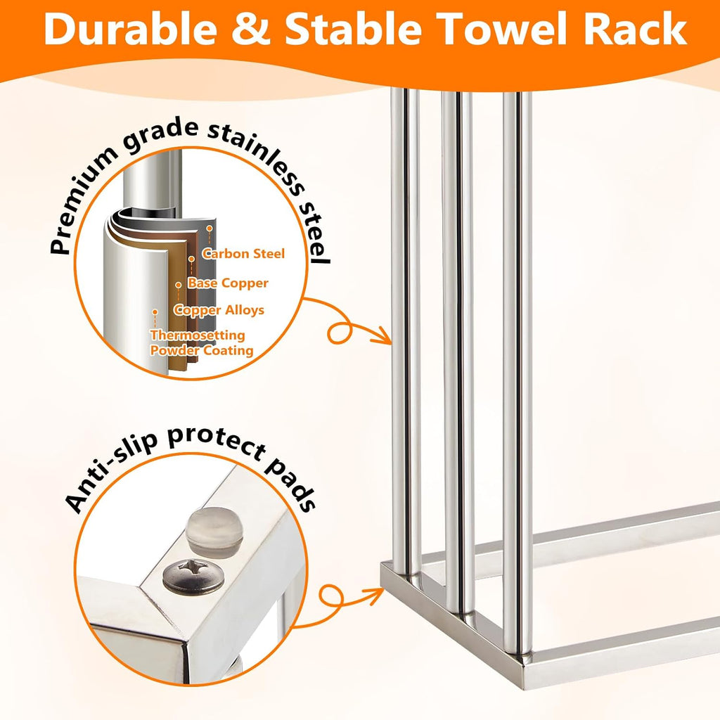 3‑Tier Stainless Steel Floor Towel Rack