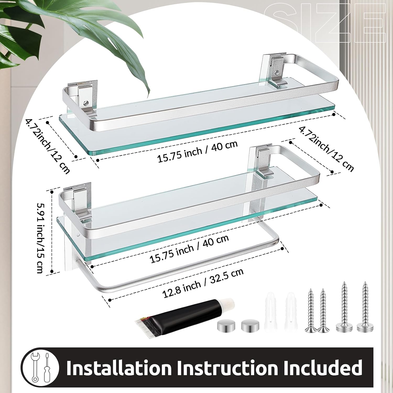 Wall‑Mounted Glass Bathroom Storage Shelves
