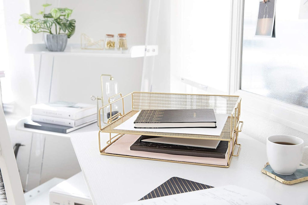 Gold Mesh Stackable Desktop Paper Trays
