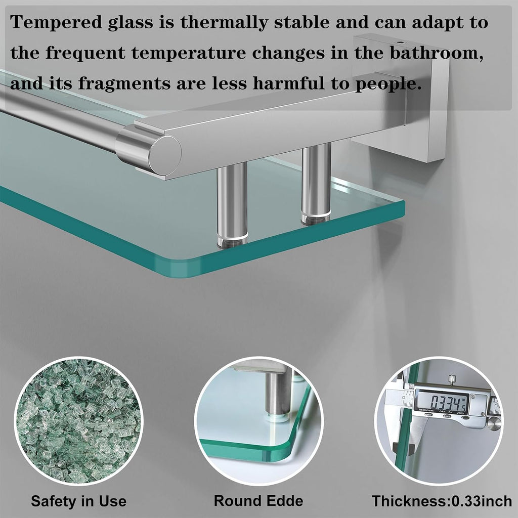 Wall‑Mounted Tempered‑Glass Bathroom Shelf