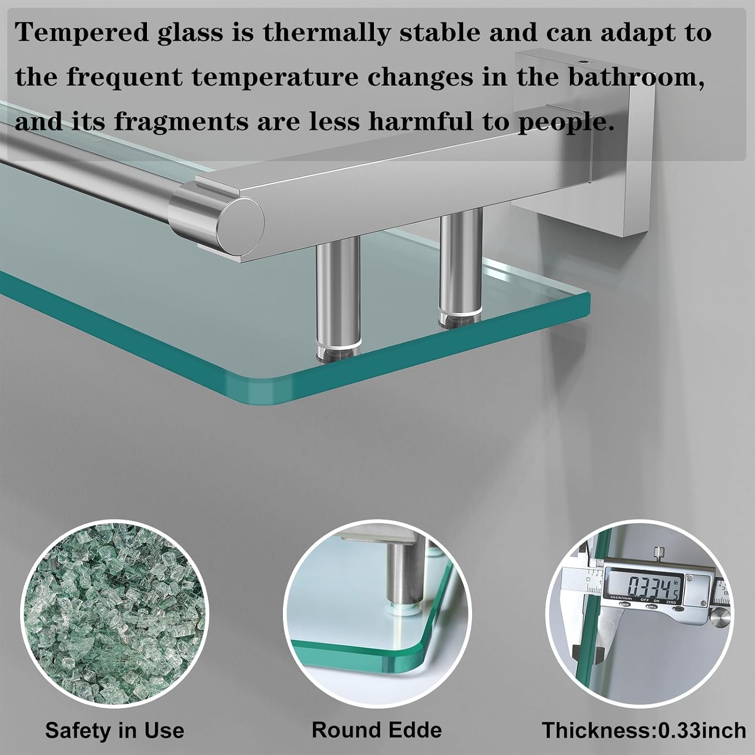 Wall‑Mounted Tempered‑Glass Bathroom Shelf