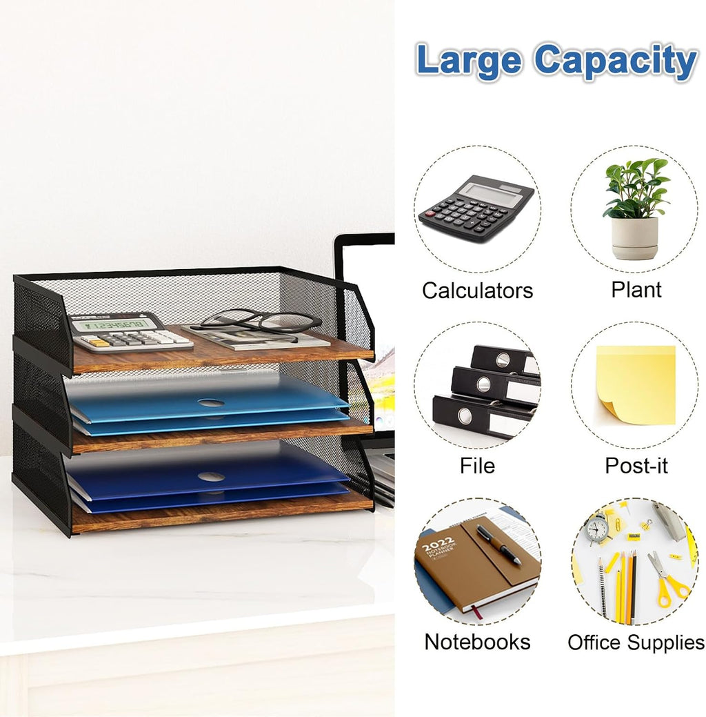 3‑Tier Mesh Desktop Paper Organizer