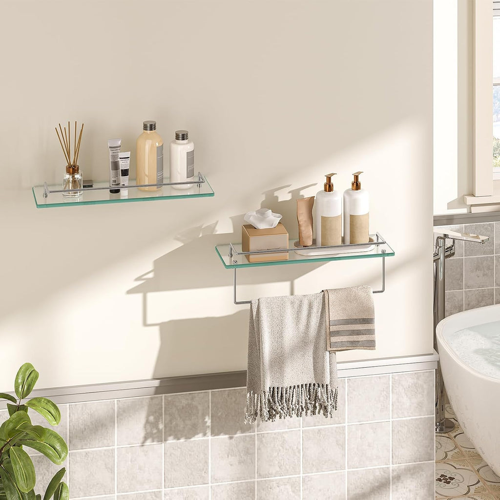 Wall‑Mounted Tempered Glass Bathroom Shelves