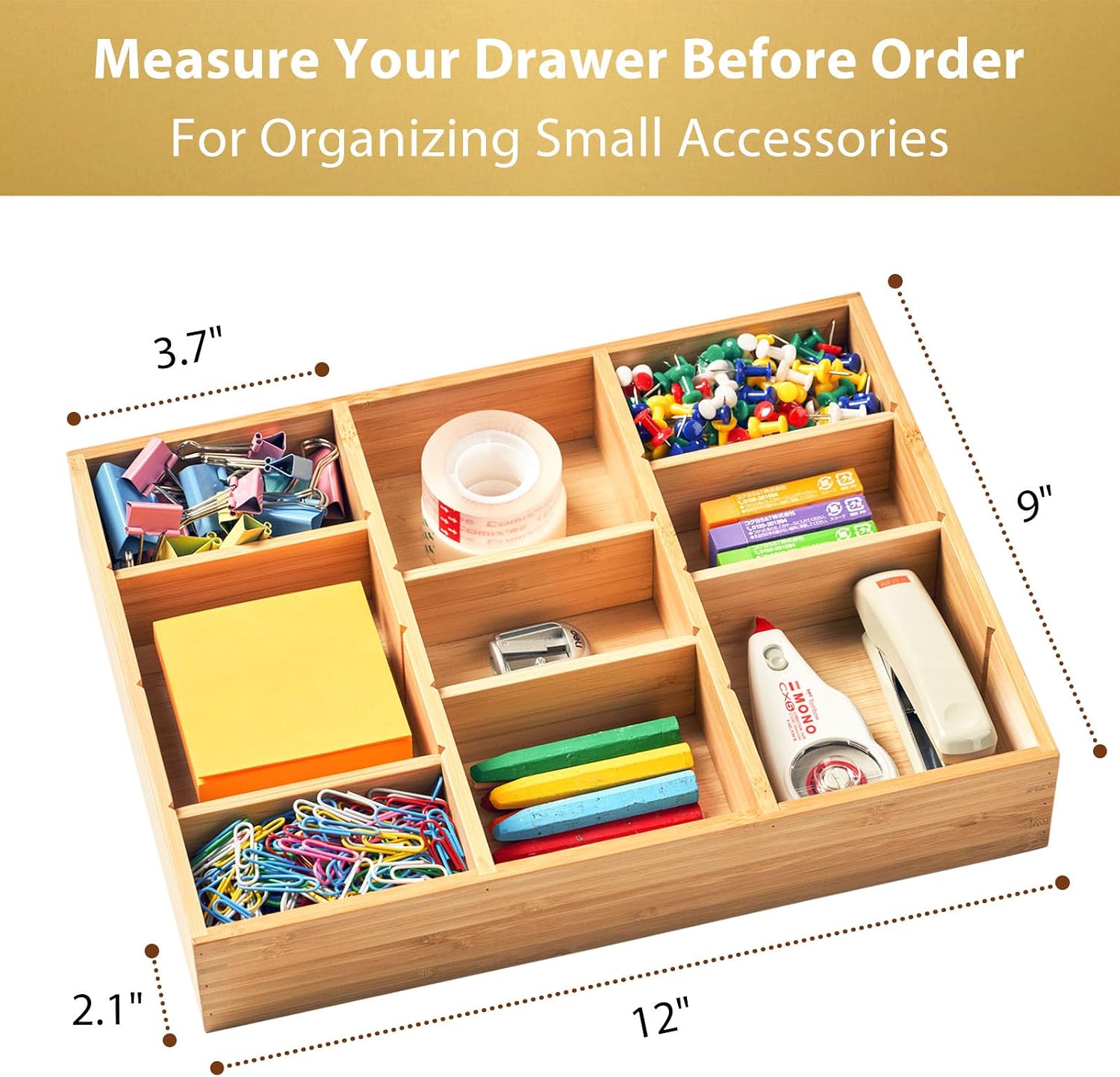 Bamboo Adjustable Drawer Organizer Tray