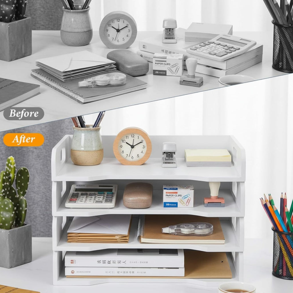 4‑Tier Wooden Desktop Paper Organizer