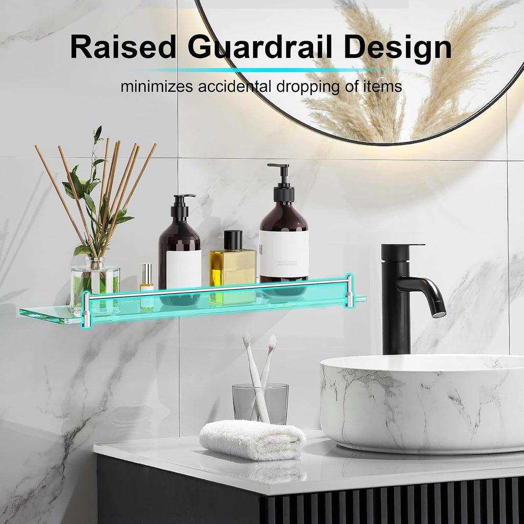 Wall‑Mounted Tempered‑Glass Bathroom Shelf