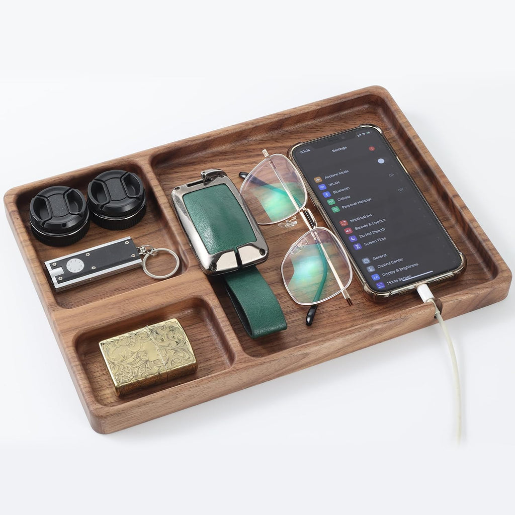 Walnut Wooden Bedside EDC Valet Tray