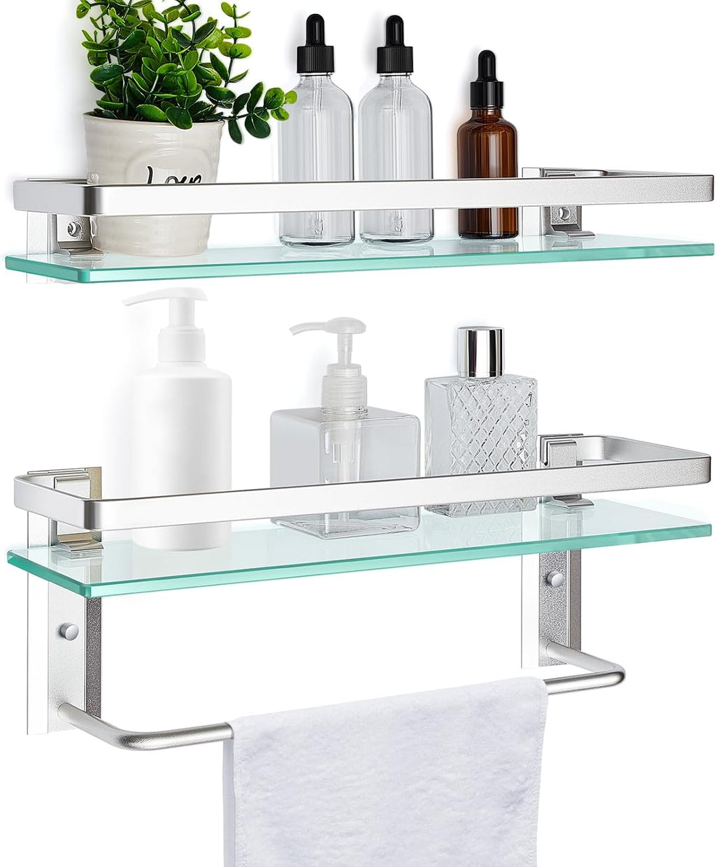 Wall‑Mounted Glass Bathroom Storage Shelves