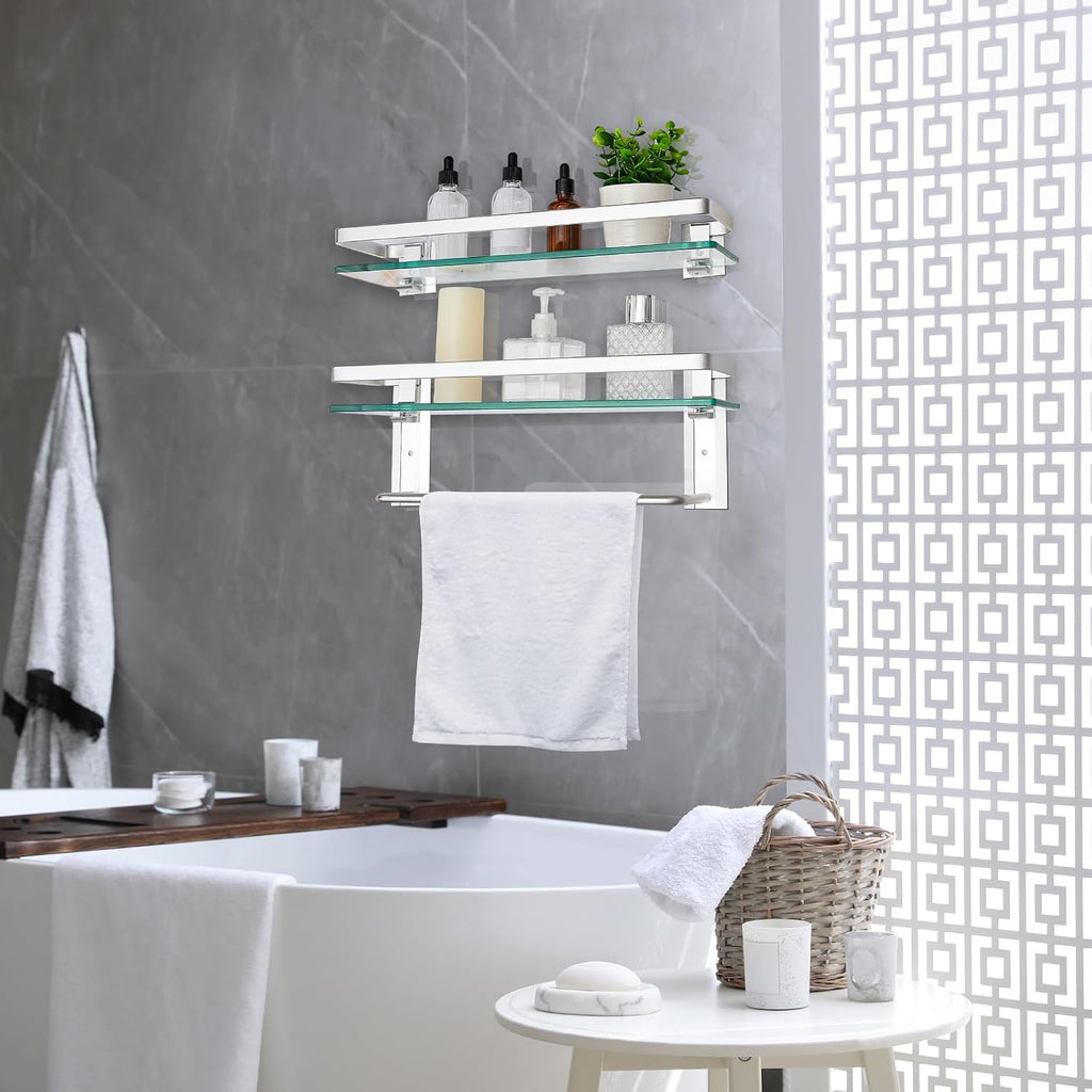 Wall‑Mounted Glass Bathroom Storage Shelves