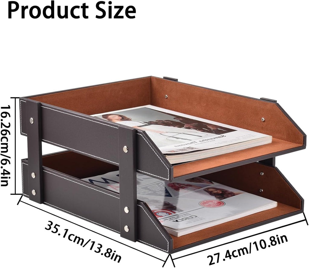 2‑Tier Leather Desktop Letter Organizer