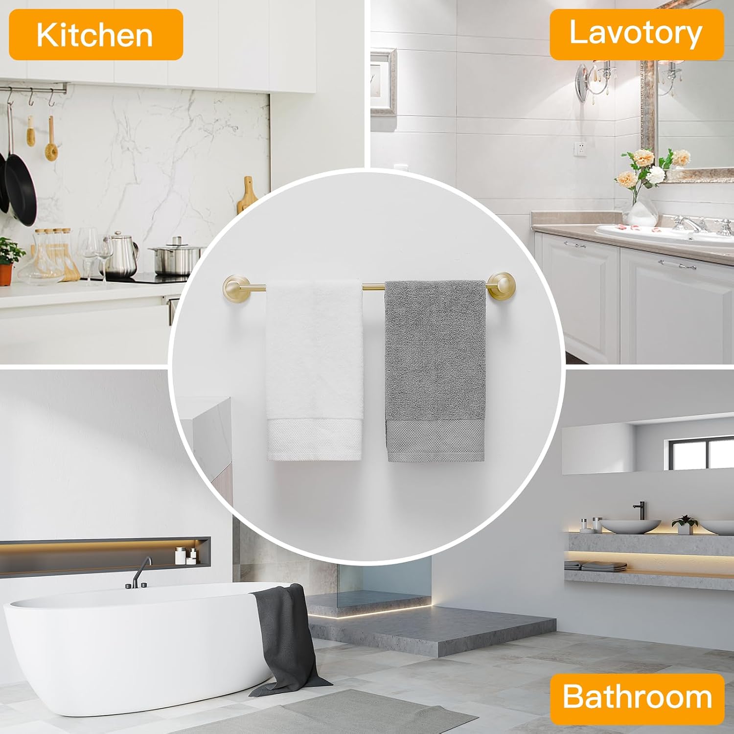 Wall‑Mounted Gold Bathroom Towel Bar