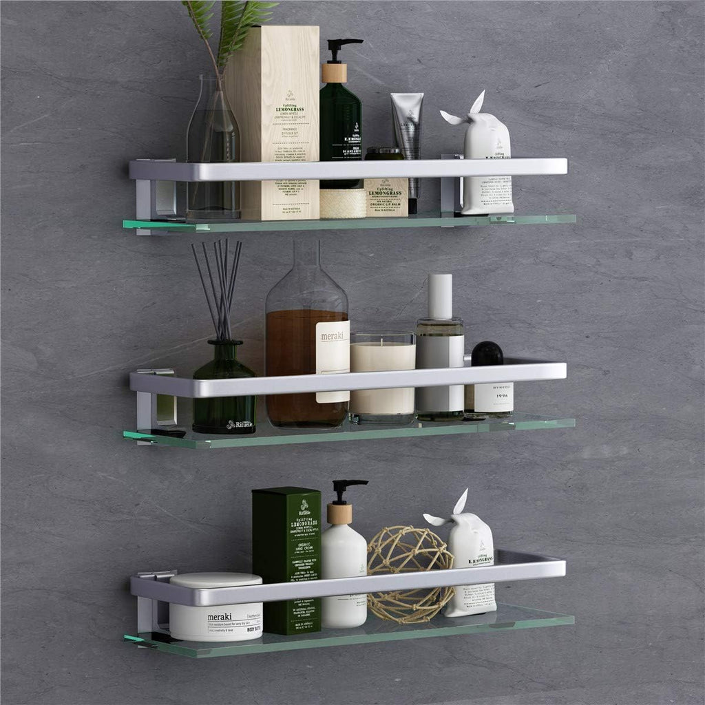 3‑Tier Wall‑Mounted Glass Bathroom Shelf