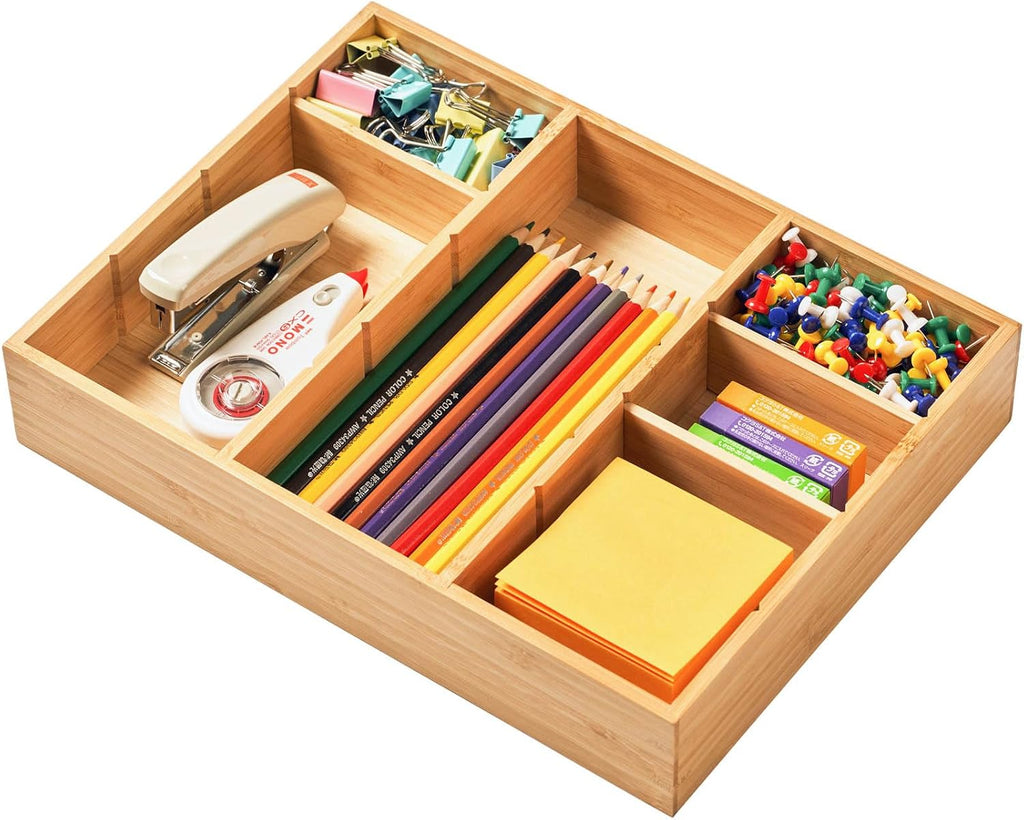 Bamboo Adjustable Drawer Organizer Tray