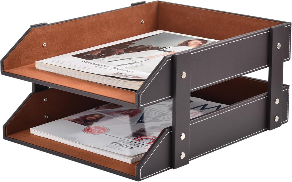 2‑Tier Leather Desktop Letter Organizer